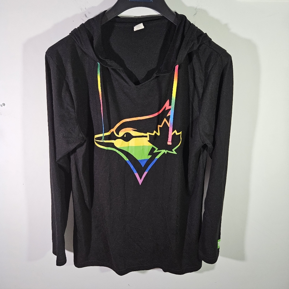 MLB Toronto Blue Jays LGBT Pride Night Black & Rainbow Logo Hoodie Sweatshirt!